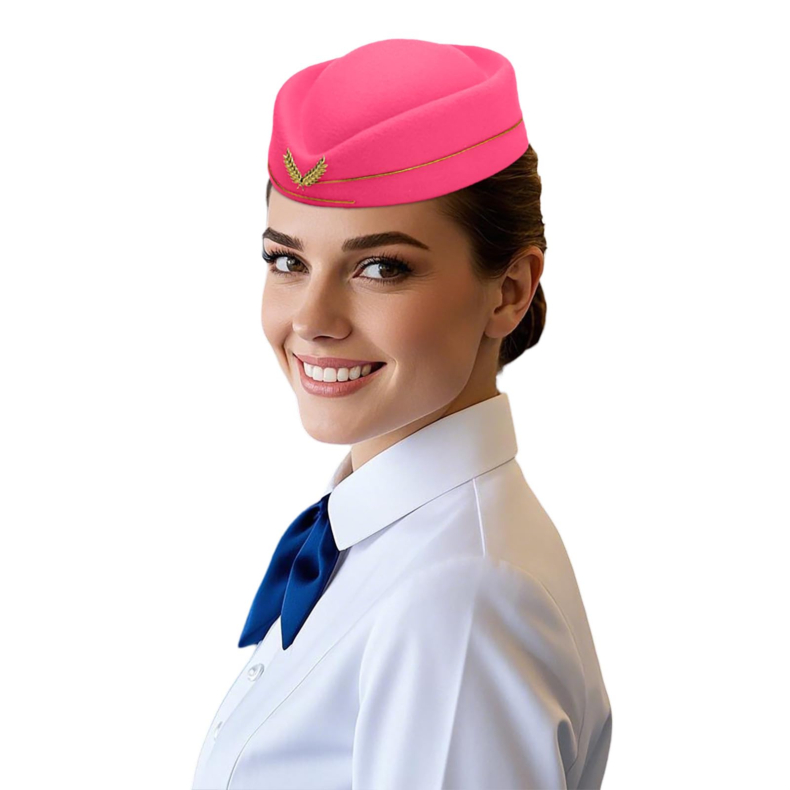 Womens Stewardess Cap Flight Attendant Hat Air Hostess Uniform Cabin Crew Accessory Cosplay Costume Halloween Party Fancy Dress Pink