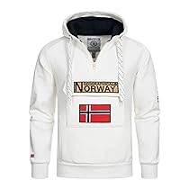 Geographical Norway Mens Felpa con cappuccio, Felpa con mezza cerniera e marsupio, Felpa con cappuccio a maniche lunghe, produzione casual di BANS per il tempo libero, bianco, S