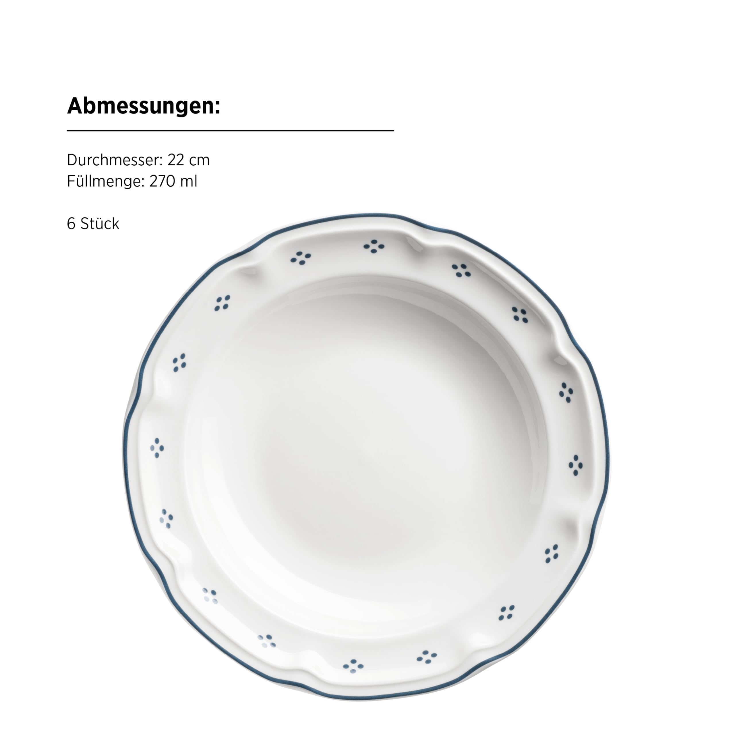 Mäser Seria Lova 12-częściowy serwis stołowy z porcelany – 6 talerzy obiadowych 26 cm i 6 talerzy do zupy 22 cm – niebieski