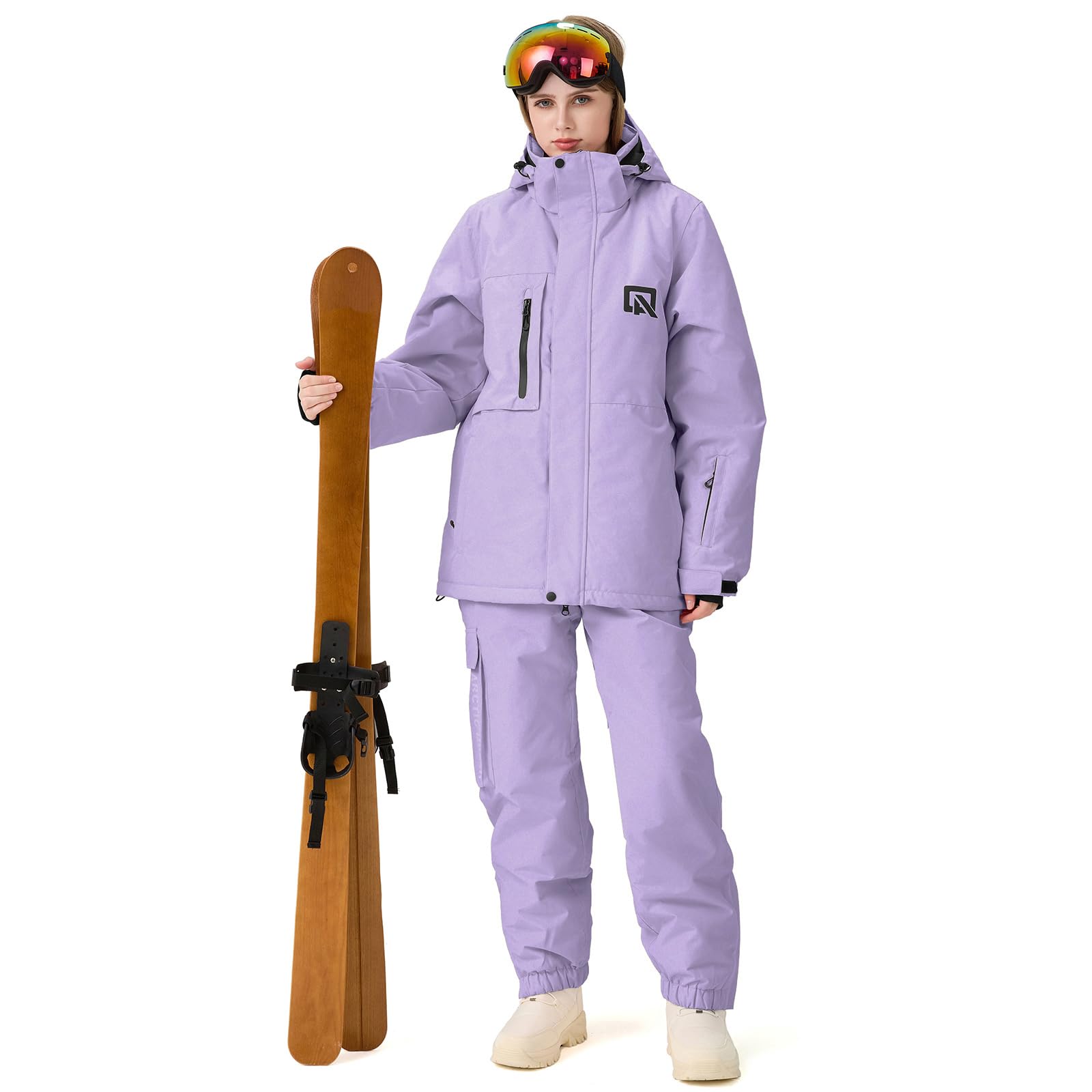 GS SNOWING Damen-Skijacken und -hosen-Set, winddicht, wasserdicht, Snowboardjacke, Lätzchen, zweiteiliger Skianzug