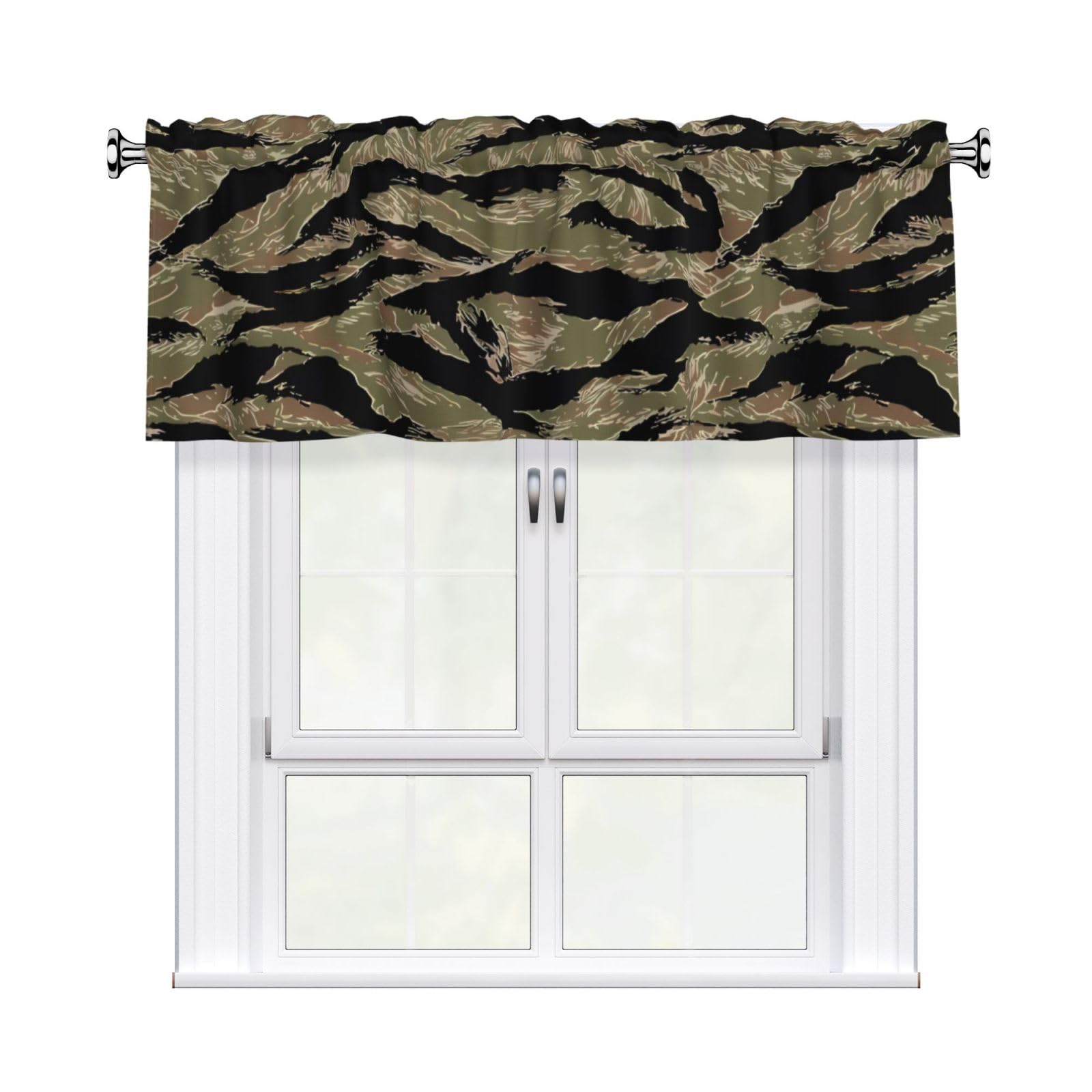 YYHHAOFA Tiger Stripe Camo Prints Durable Kitchen Window Layer – 54x18 Inch 100% Polyester Valance with Precision Construction
