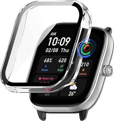Fit for Amazfit GTS 4 Mini Screen Protector Case,Hard PC Plated Bumper Cover Full Coverage Protective Cases Frame Tempered Glass Case for Amazfit GTS 4 Mini Smartwatch (Clear)