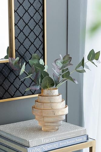 Miniatura 6 de T2 Concept - Juego de 2 jarrones de cristal ámbar transparente de 6 x 6 x 7 pulgadas con diseño geométrico moderno en niveles, decoración del hogar,