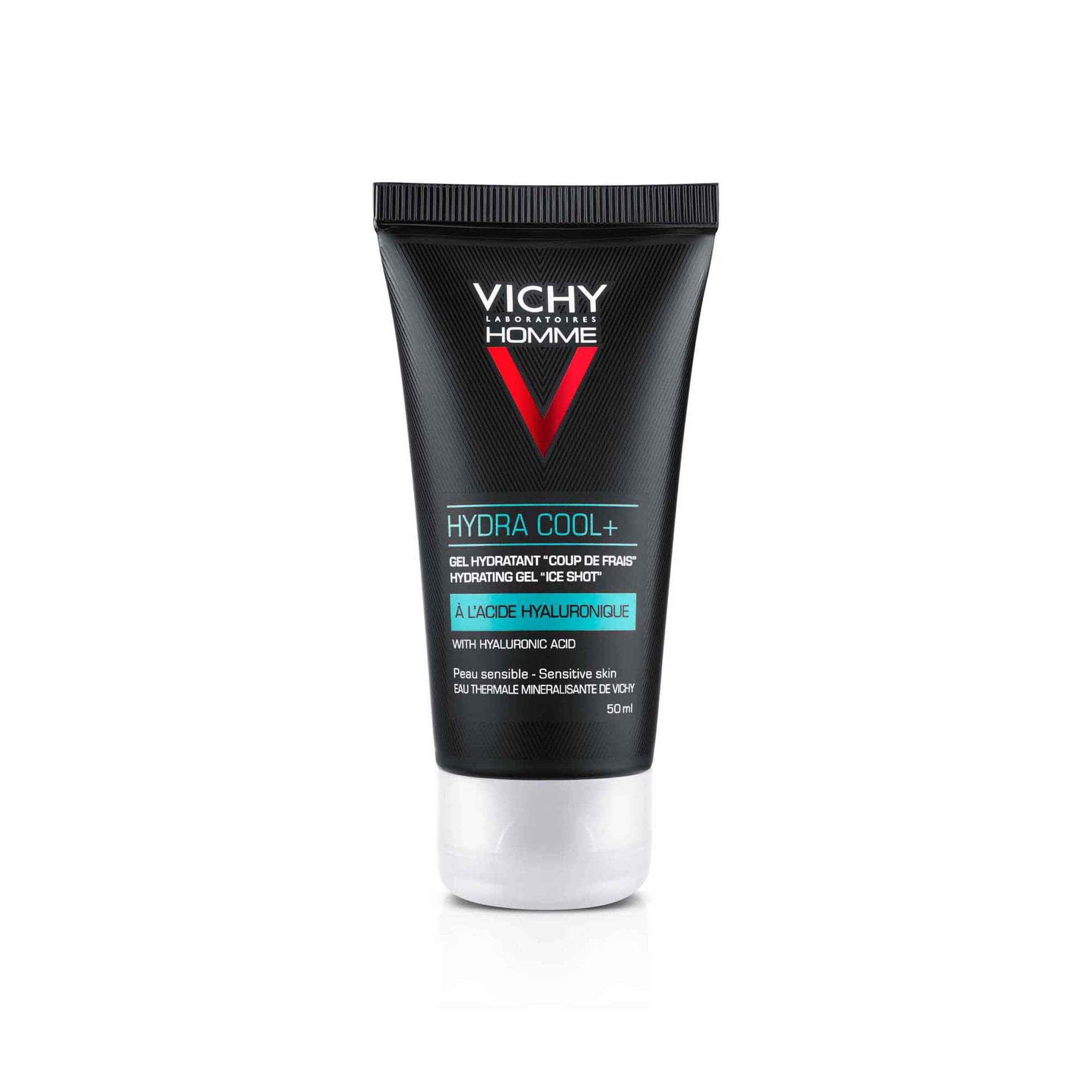 Vichy Gel Hidratante, Sensación de Frescor Inmediata, Efecto Frío -2, Hidratación, Enriquecido con Ácido Hialurónico, Apto para Pieles Secas, Homme Hydra Cool+, 50ml