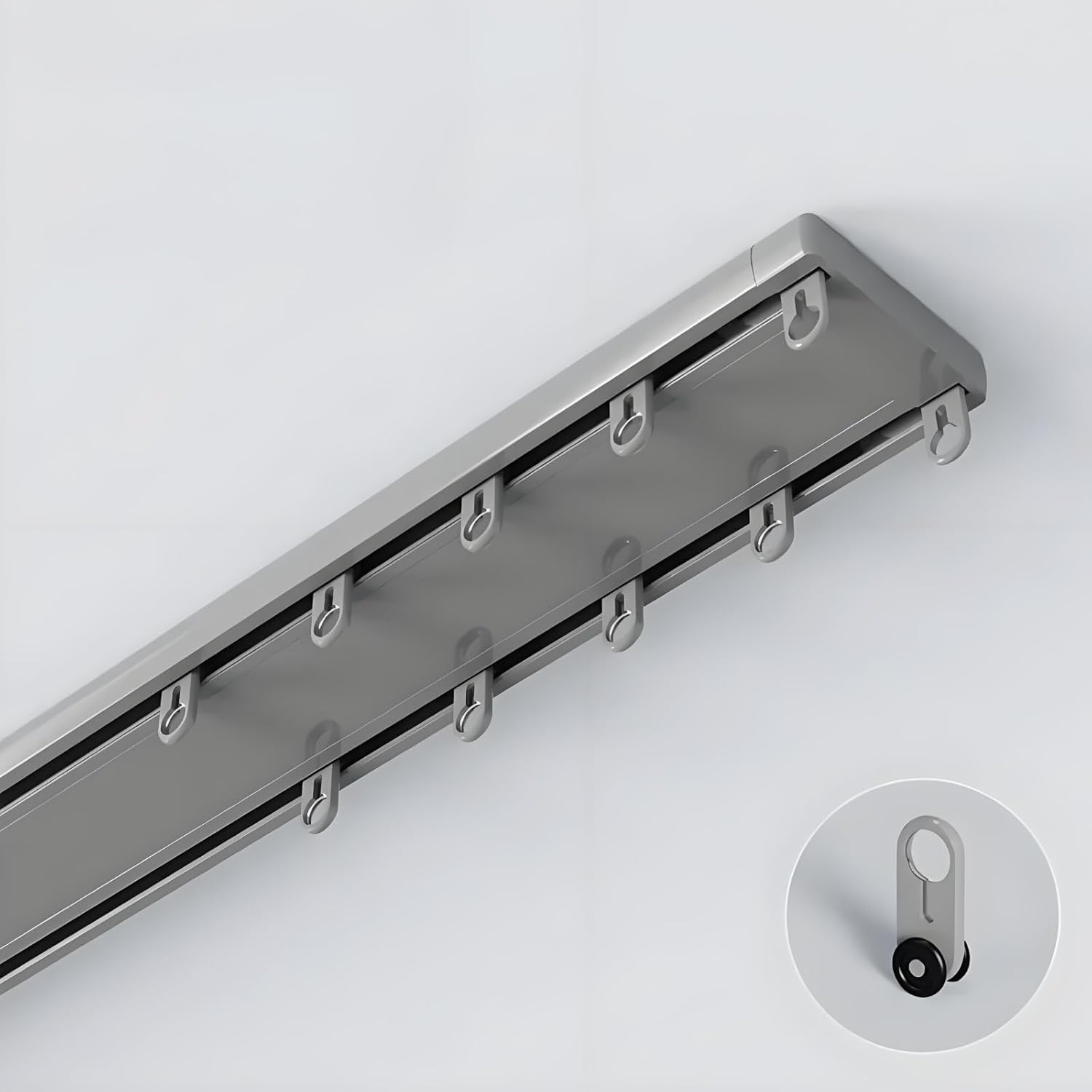 Double Curtain Track Rod 1-6M Aluminum Ceiling Mount with Hooks for Living Room, Bedroom, Hospital - Gray, 120cm/3.9ft - Durable, Easy Install, Versatile Design