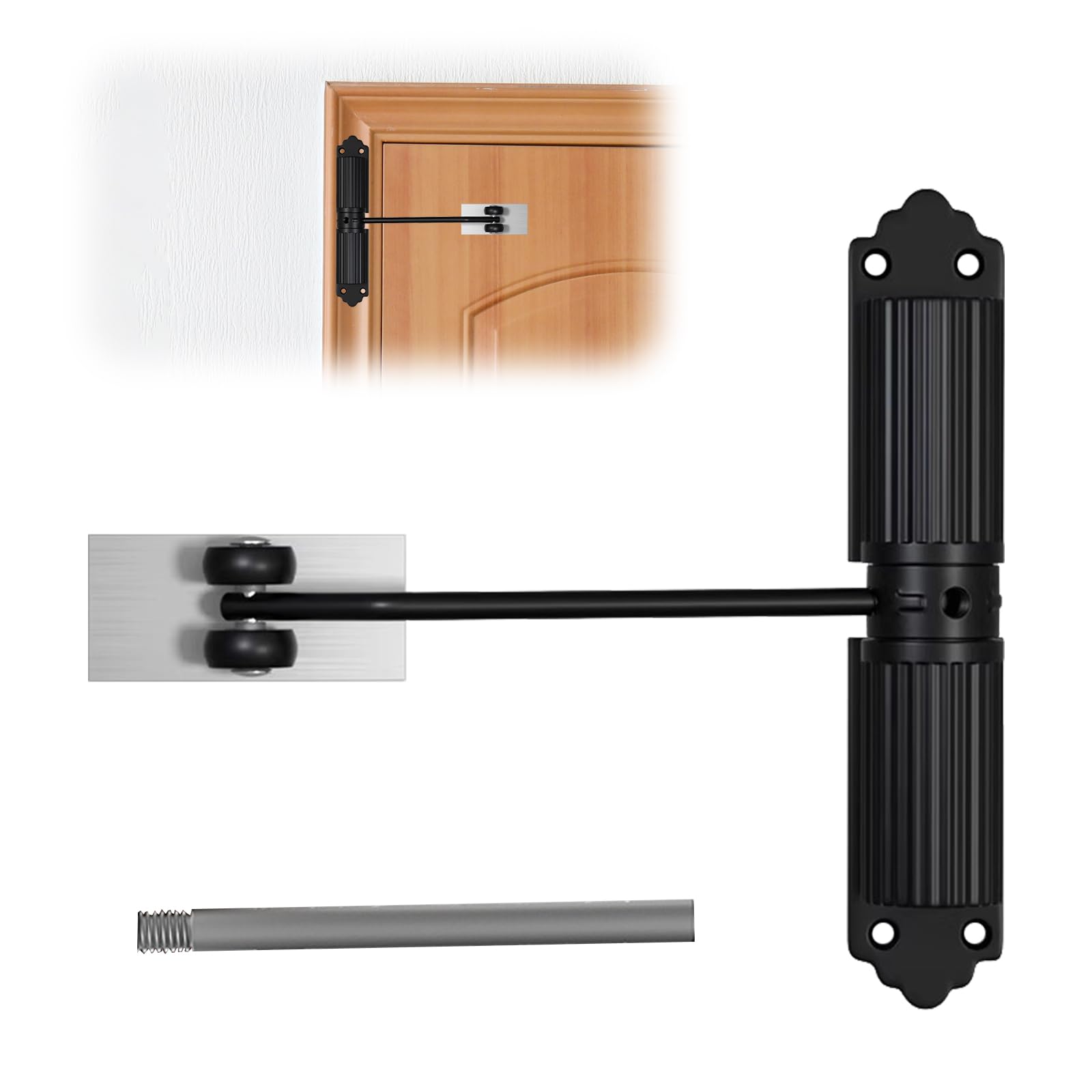 Mdputy Black Spring Door Closer, Automatic Door Closer Heavy Duty Safety Quiet Gate Closure Hinges Stoppers