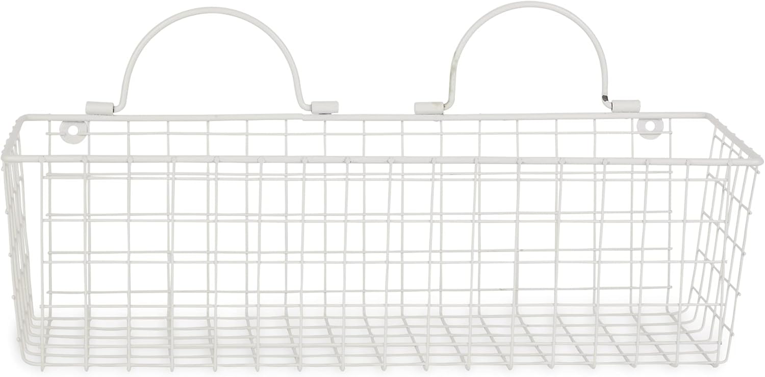 dii farmhouse vintage decor, wire wall basket, assorted, antique white, 2 piece antique white assorted