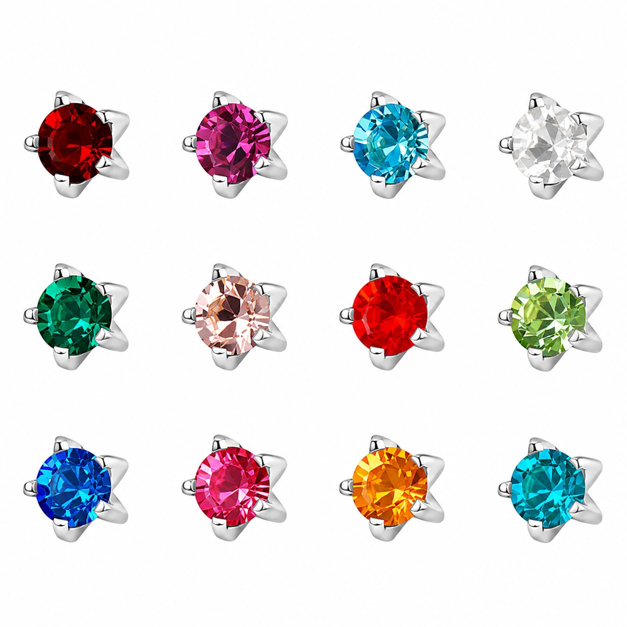studex 2MM Assorted January – December Birthstone Allergy free Stainless Steel Piercing Ear Stud (12 Pair) | Ideal for everyday wear-picture-23