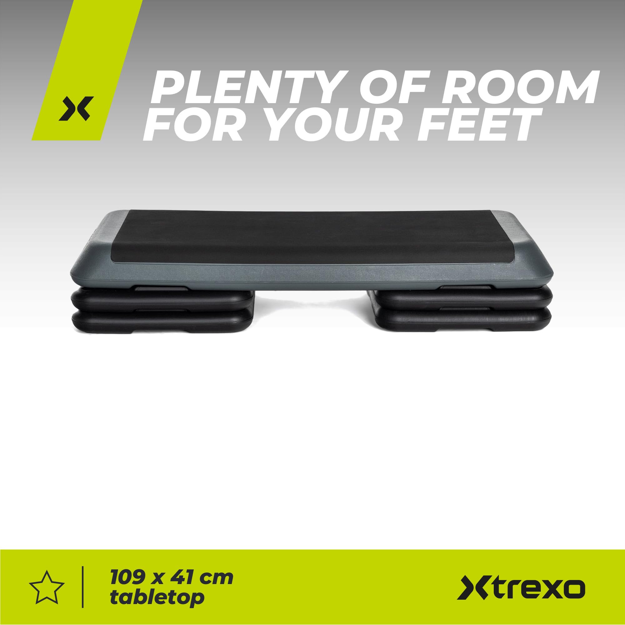 TREXO Step do Aerobiku 109 x 41 cm | Regulacja Wysokości 10-15-20 cm, Wytrzymały Materiał | Platforma do Ćwiczeń Cardio i Fitness do 250 kg | Szary | TRX-AS01
