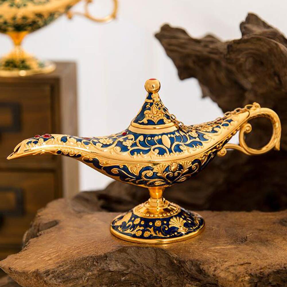 Voanzo Blue Magic Aladdin, Retro Metal Fairy Tale Aladdin Magic Genie Teapot Oil Home Table Decoration (Blue)
