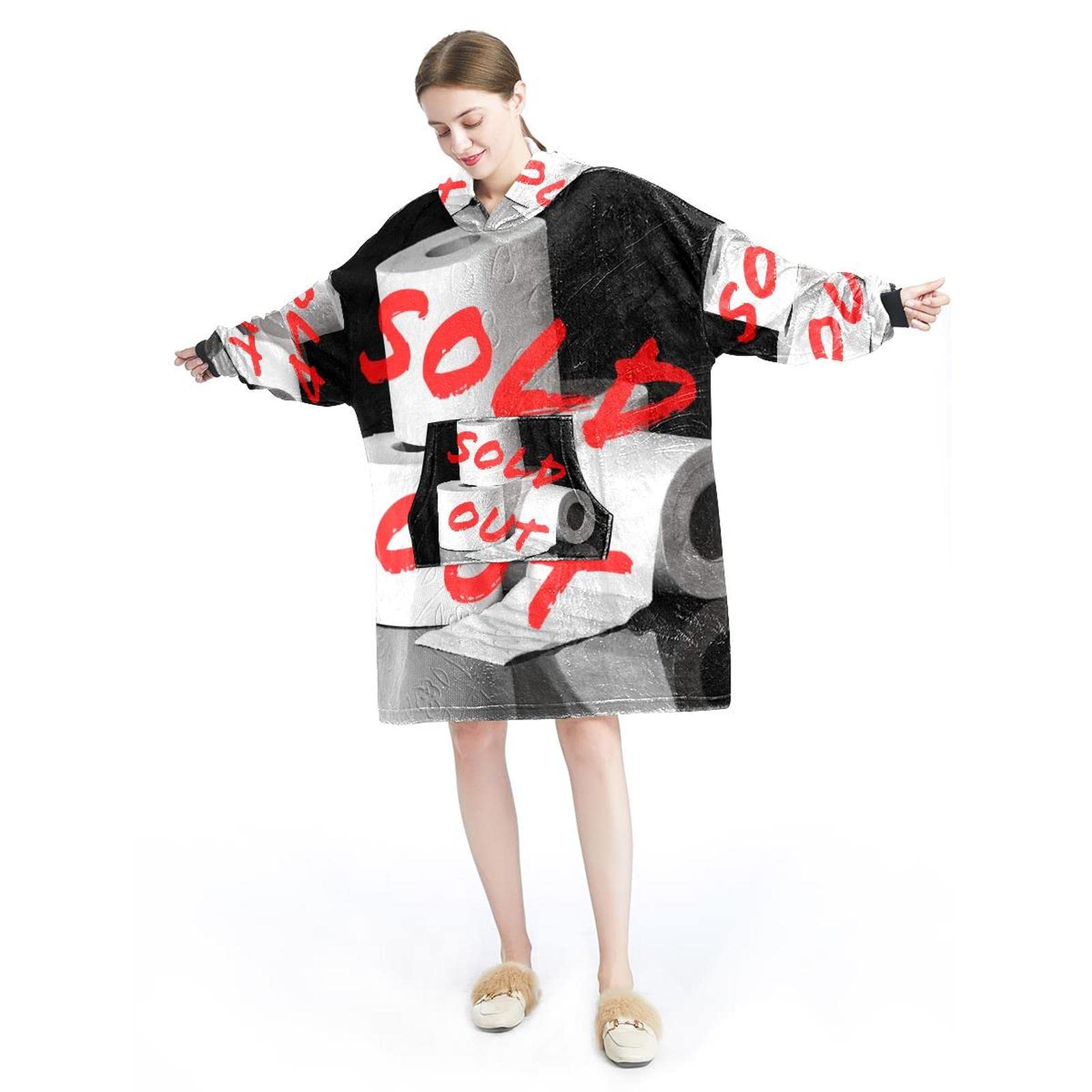 Koc do noszenia z kapturem, ponadwymiarowa bluza z kapturem dla kobiet, wygodna bluza papier toaletowy wyprzedany, Multicolor, rozmiar uniwersalny