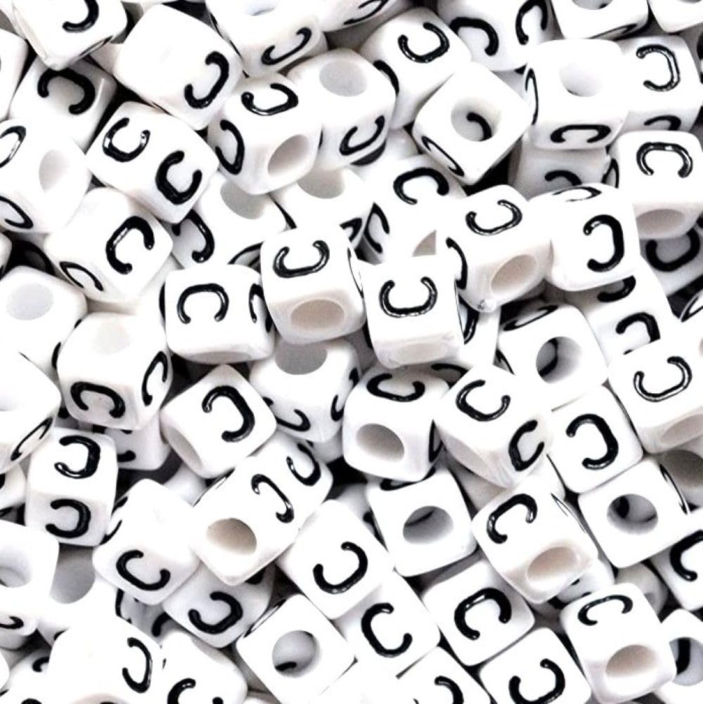 100 pcs 6mm White Cube Letter Alphabet Acrylic Beads Single & Mixed Letters (C)