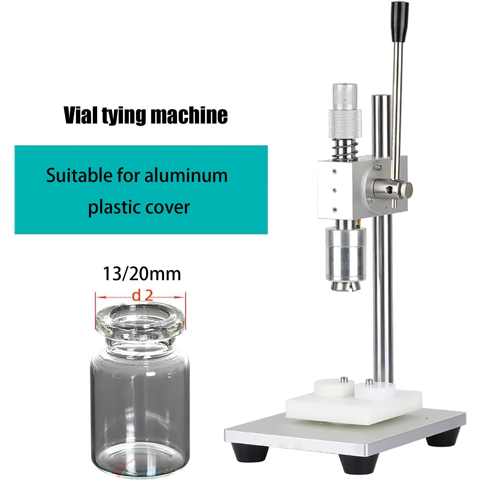Máquina de sellado manual de viales para prensadora de tapas de aluminio y plástico de 13/20 mm, con altura y tensión ajustables para uso en laboratorio