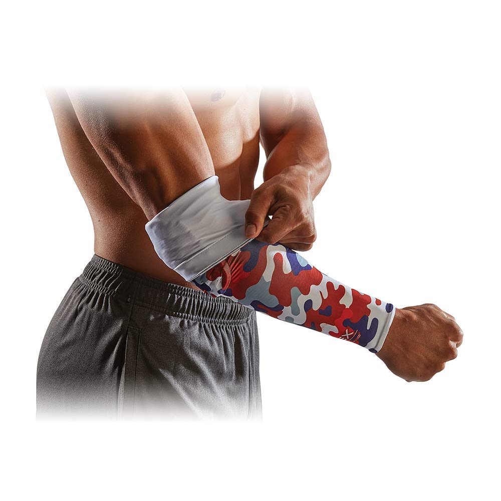 McDavid Basketball Reversible Shooter Arm Sleeve with HEX Padding. Elbow Compression Sleeve with Pads (1 Sleeve) USA Camo/White - Medium