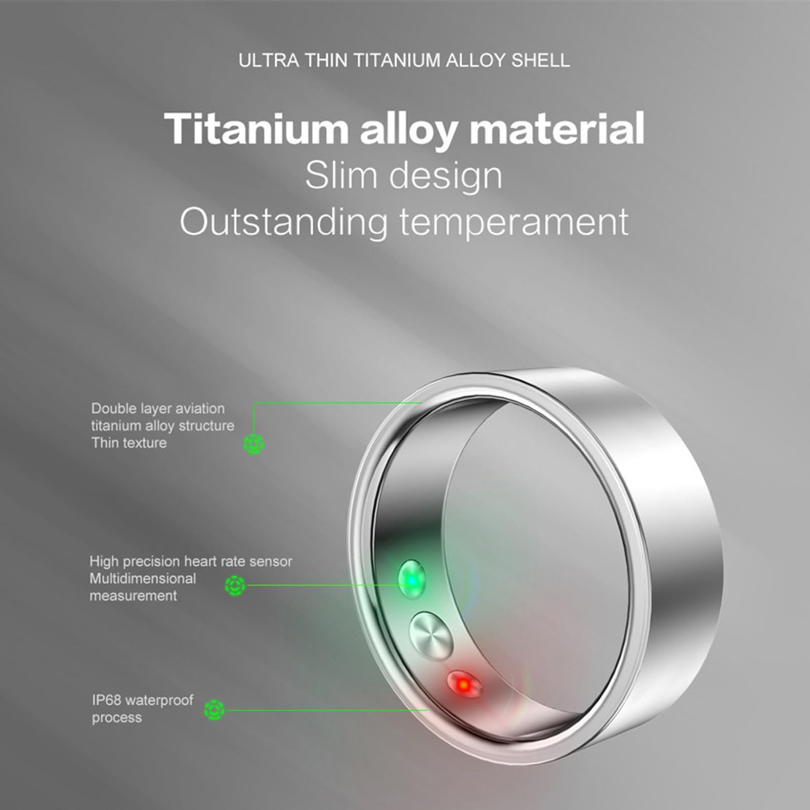 Smart Ring Gezondheidsmeter, Met Draadloze Opladerdoos, IP68 Waterdichte Fitness Tracker Ring, Met Hartslagmeter, Bloedzuurstofmeter, Activiteitsmeter(A Silver 1 Pack,19# ID: 59.6Mm