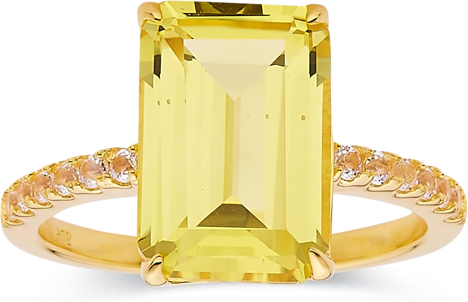 Fine Color Jewels Lab Grown Canary Yellow Sapphire Emerald Cut Solitaire Ring in 18K Yellow Gold Plated Sterling Silver