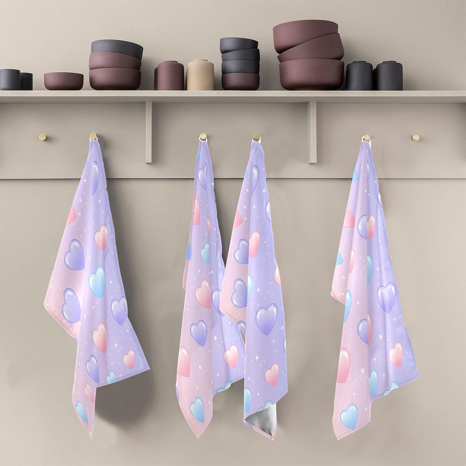 Valentine's Day Heart Kitchen Towels Set of 6, Soft Absorbent Quick Drying and Reusable Dish Towels for Kitchen, Bathroom and Home Decor, 18 x 28 in