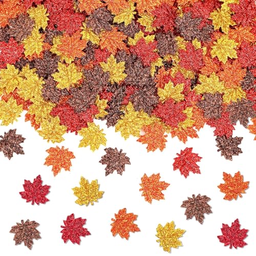 Image of MARFOREVER Fall Felt Maple Leaf Confetti Glitter, 500 Pcs Orange Thanksgiving Leaves Confetti Decorations Autumn Table Sprinkles Scatter Centerpiece for Fall Thanksgiving Day Party Decor Supplies