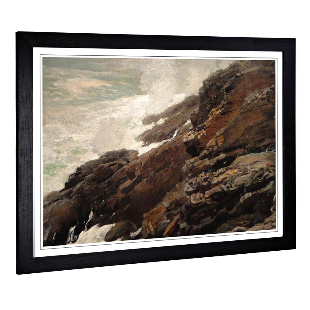 Big Box Art Framed Print of Winslow Homer High Cliff Coast Maine Design | Wall Art Picture | Home Decor for Kitchen, Living Room, Bedroom, Hallway, Black, A2 / 24.5x18 Inch / 62x45cm