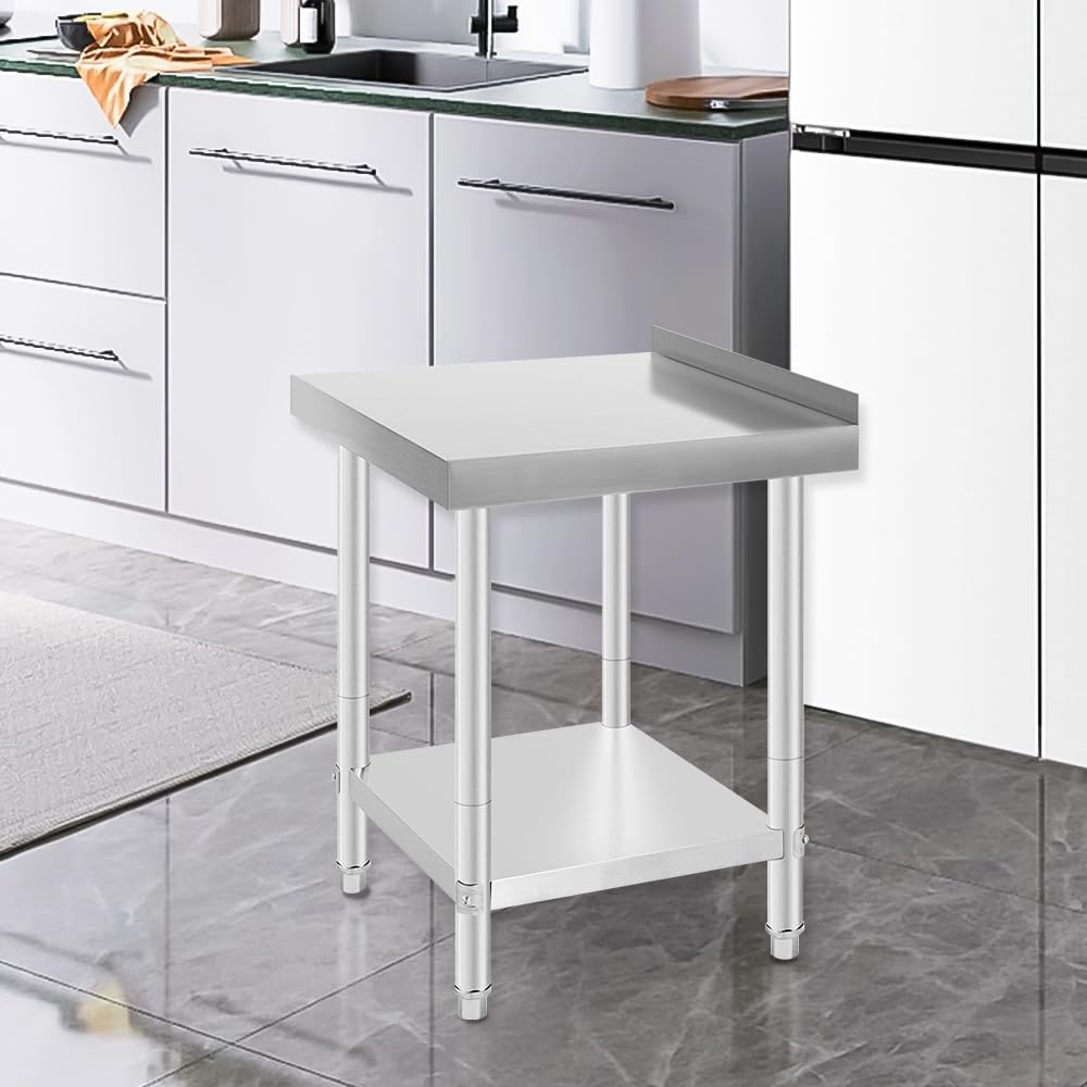 LANTUS Mesa de Trabajo Cocina Inox con Bandeja Carga 750kg con Accesorios de Montaje para Preparación Cocina Alimento Comida Hoteles Oficinas Hospitales-61 x 61 x 90 cm-Plata