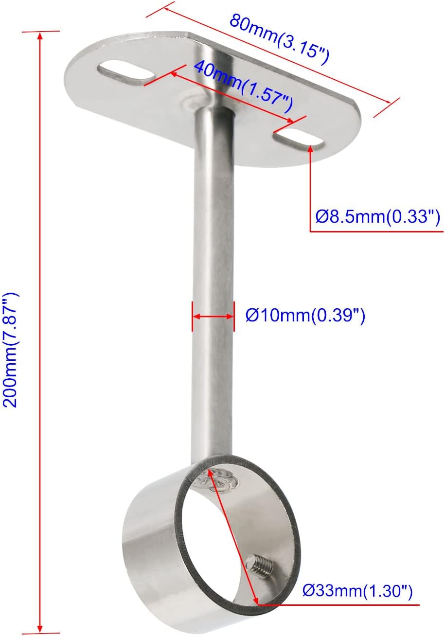 2Pcs ID32mm(1-1/4"), L200mm, Clothes Rail mounting Bracket, Shower Curtain Closet tie Rod Support Frame, Curtain Rod Flange Socket, Suitable for Ceiling or Wall mounting