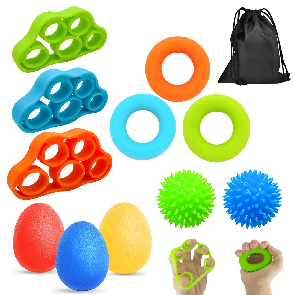 Fingertrainer Handtrainer Ball Set, 11 Stück Handtrainer Fingertrainer Ball Weich mit 3 Stärken für Hände Therapie, Arthrose Training, Griffstärkung,Lindert Stress,Angstlinderung