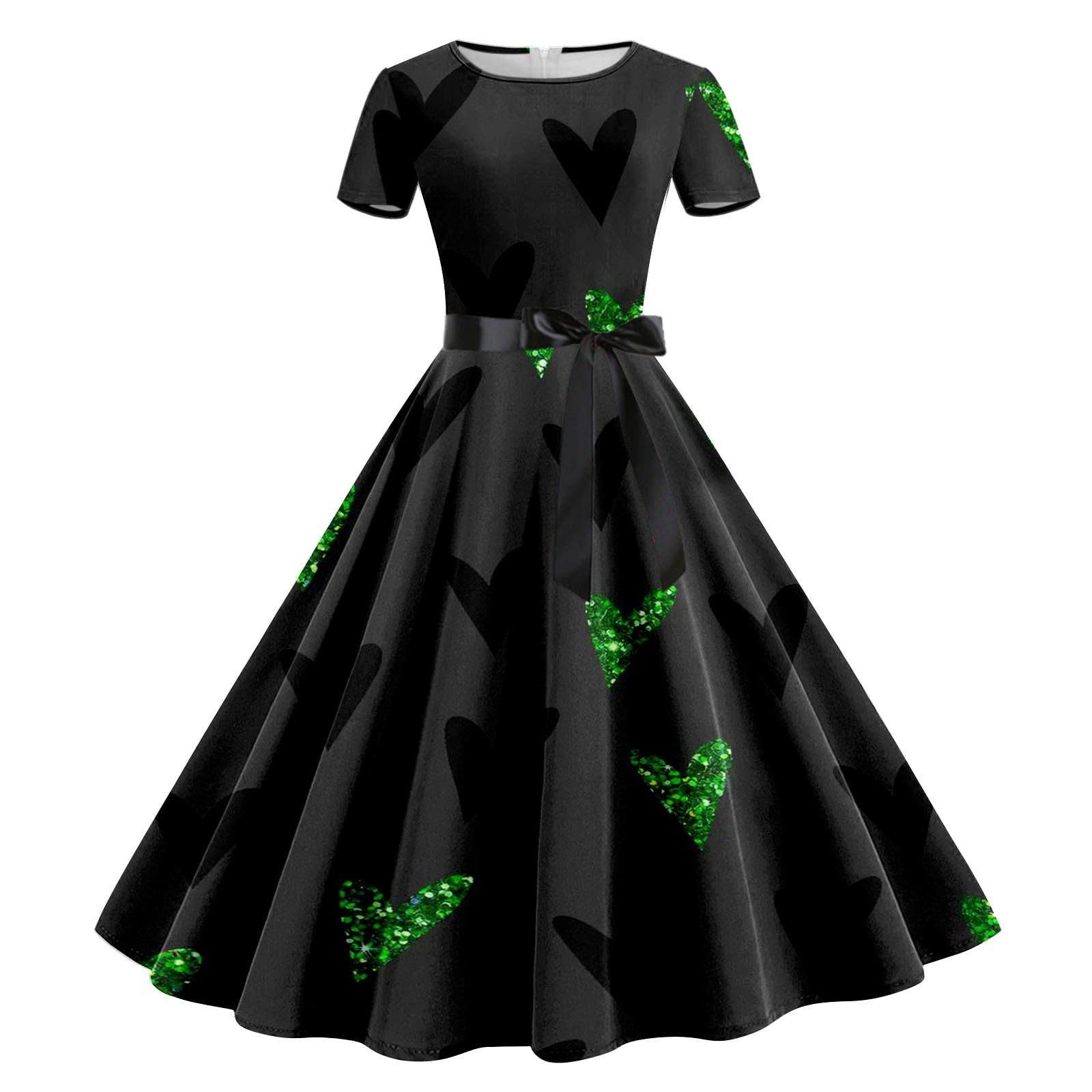 Womens St Patricks Day Fancy Dress Leprechaun Costumes Ireland Irish Shamrock Print Dress Saint Patricks Day Green Irish Outfits Gown Cocktail Green Sleeveless Paddy's Fancy Dres Party