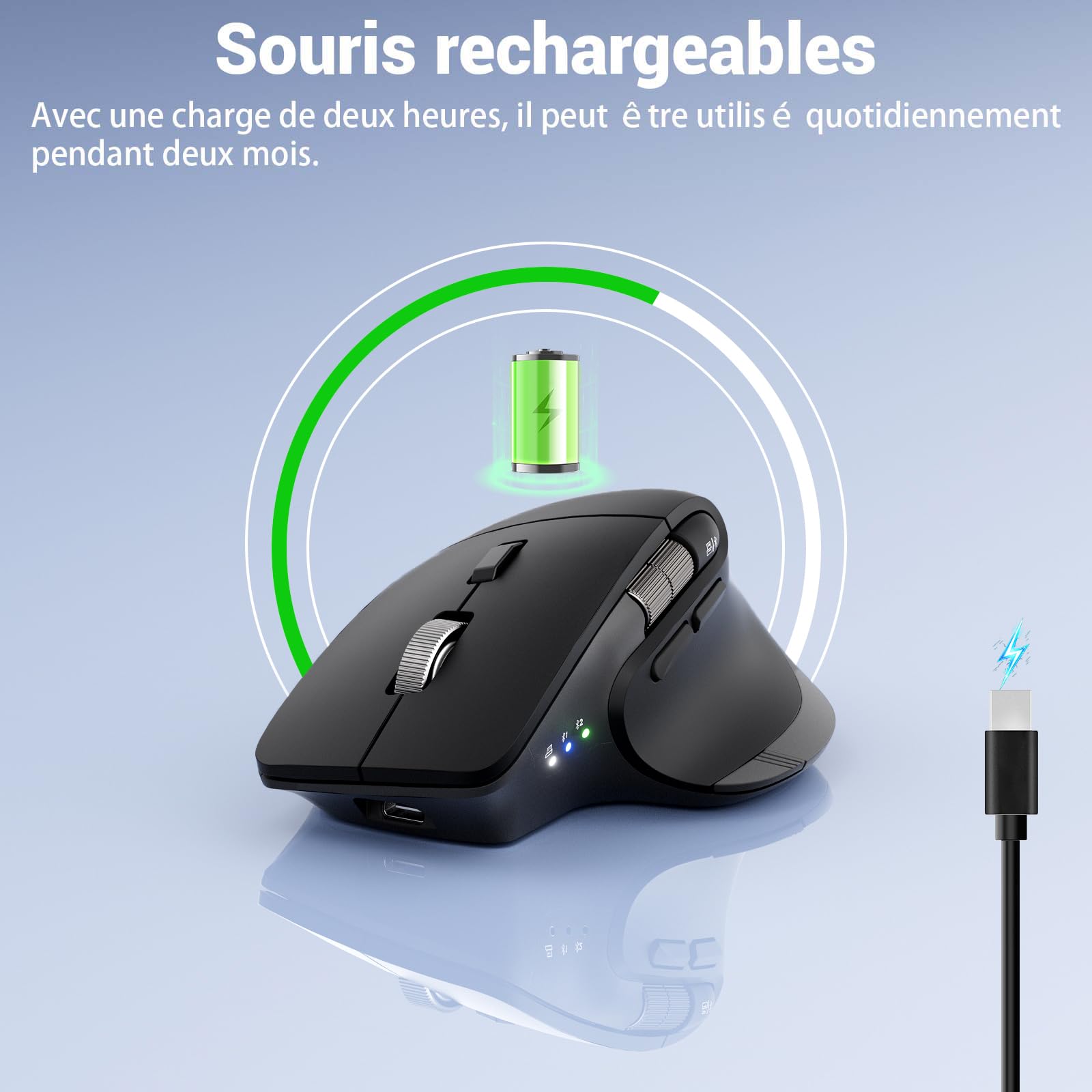 INFINMIND L551 Pro+ Souris sans Fil, Souris Bluetooth programmable, Design Silencieux Multi-appareils avec molette Pouce