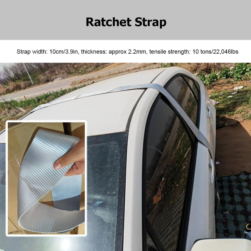 4 Zoll breit, 2-20 m lang, 22.046 lbs Bruchfestigkeit, hochbelastbare graue Ratschen-Zurrgurte mit Doppel-J-Haken für LKWs, Bootscontainer, Anhänger, Umzugsgut(2.0m/6.6Ft)