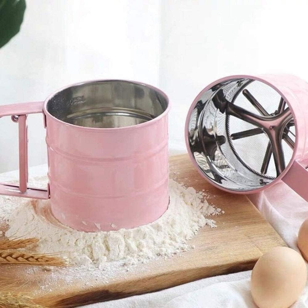 sieves ，Sifter Hand Crank Stainless Steel Flour Sifter，Cake Baking Fine Mesh， Home ，Kitchen Handheld Semi Automatic. Sieve, Cyan