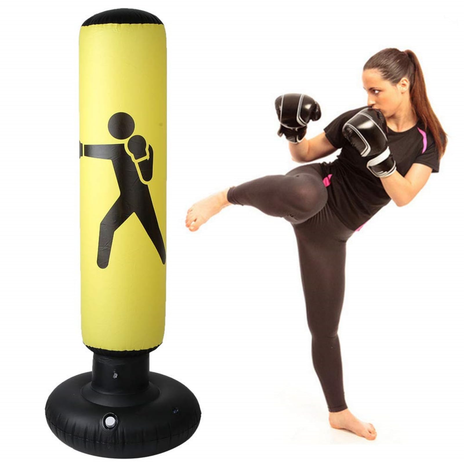 Aufblasbarer Boxsack, Aufblasbarer Stehender Boxsack, PVC 160 cm Fitness Hit Sandsack Erwachsene Kinder inblasbare Säulen Tumbler Stanzsack für Erwachsene und Kinder Indoor Outdoor(gelb)