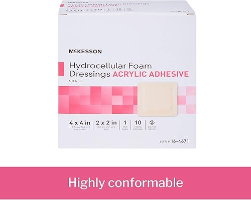 Miniatura 4 de McKesson Apósitos de espuma hidrocelular, estéril, adhesivo acrílico con borde, 4 x 4 pulgadas, 10 unidades, 1 paquete