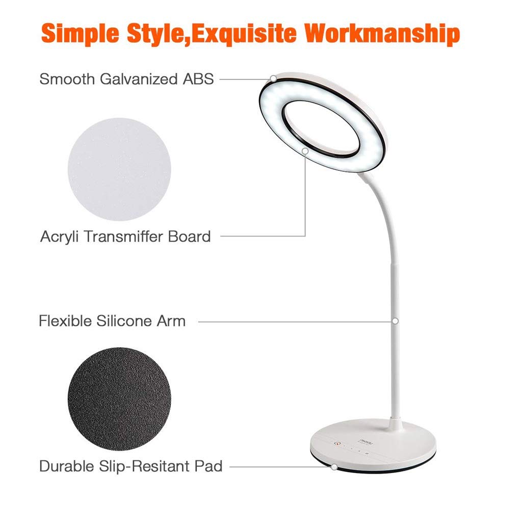 Schreibtischlampe, LED-Tischlampe, augenschonende Schreibtischlampe, 3 Farbmodi mit 4 Helligkeitsstufen, dimmbar, USB-Ladegerät, Bürolampe, Touch-Steuerung, 360° flexibel