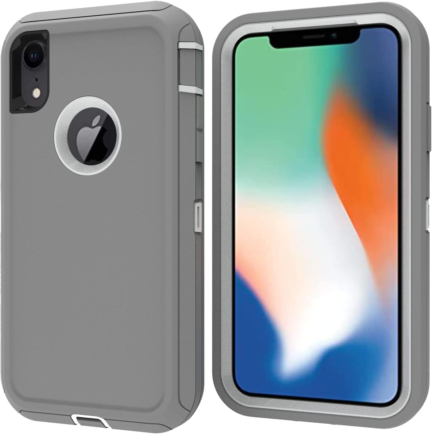 iPhone XR Case, [Heavy Duty Protection] [with Kickstand] 4 in 1 Rugged Shockproof Cover Holster Protective Case Cover Compatible for Apple iPhone XR 6.1 inch Gray
