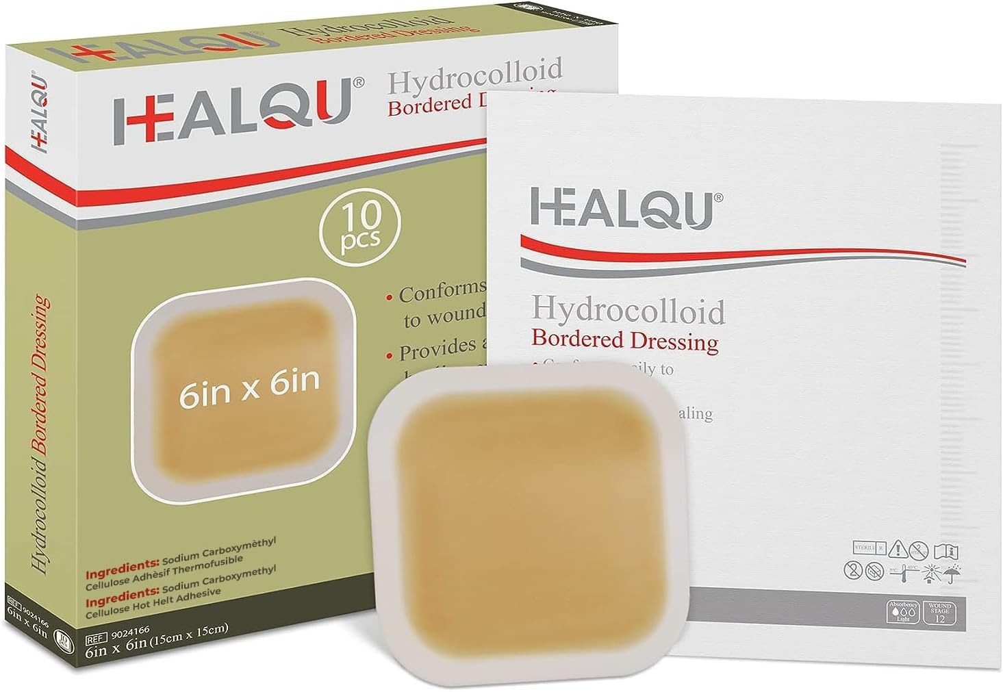 Healqu Hydrocolloid Wound Dressing 15x15 cm Bordered Box of 10 Large Bandages Sterilized