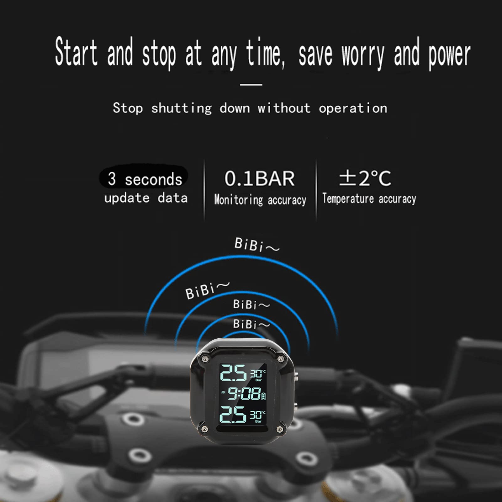 Reifendruckkontrollsystem Motorrad Motorrad Reifendruckkontrollsystem mit 2 Sensoren USB-Lade-LCD-Bildschirm IP67 Wasserdichtes TPMS für Sicheres Fahren