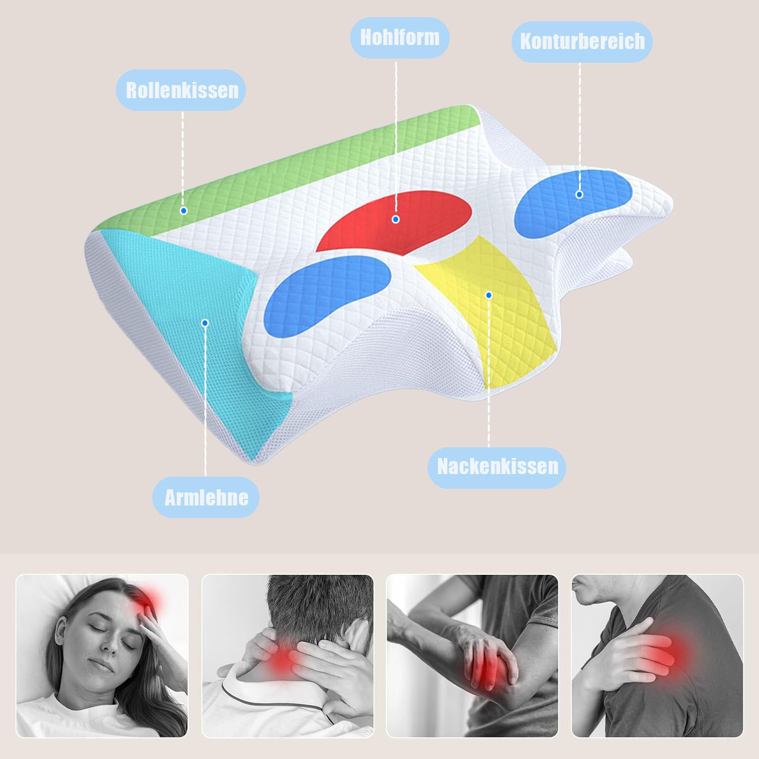 Generisch Pillow Das Nacken Therapiekissen Ergonomisches Memory Foam Kissen Nackenstützkissen für Seiten Rücken Bauchschläfer atmungsaktiv waschbar (Grau)