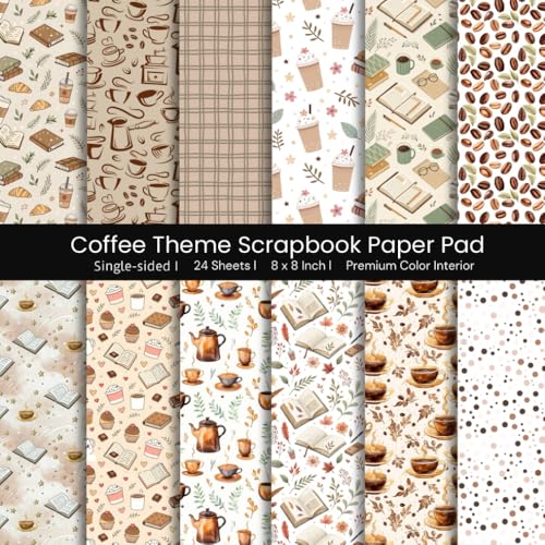 8 x 8" Coffee Theme Scrapbook Paper Pad - Vintage Coffee Shop Craft Paper for Scrapbooking, Card Making, Junk Journals, Planners, DIY Crafts, Album ... 24 Single-Sided Sheets, 12 Coffee Designs image 2