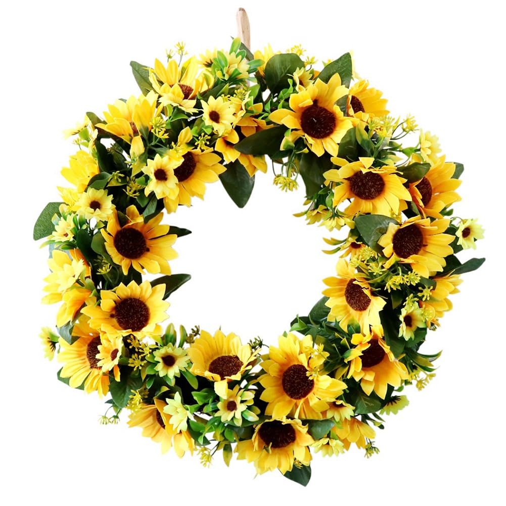 CTRLZS Artificial Sunflower Wreath Decor Garland Door Decoration for Outdoor Front Door Indoor Wall Decor