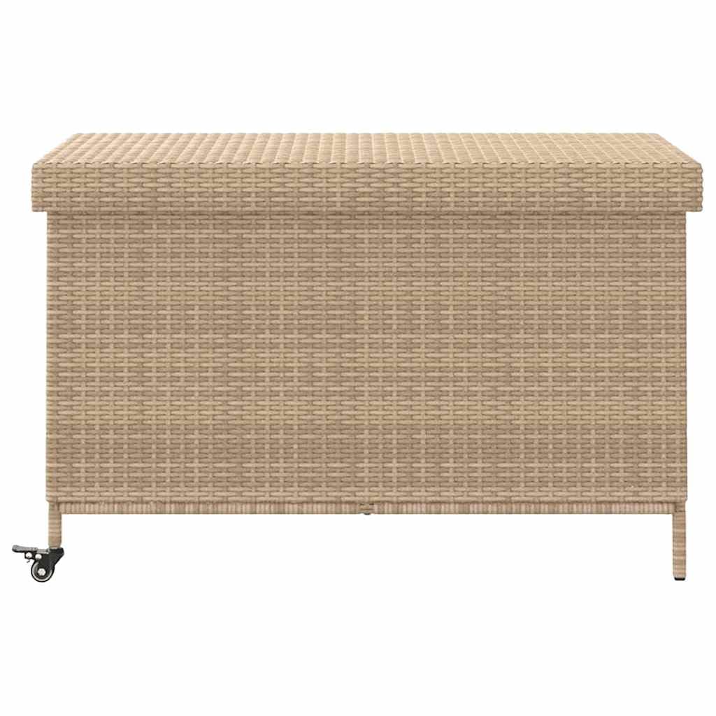 Skrzynia ogrodowa na kółkach, beżowa, 110 x 55 x 73 cm, polirattan, wodoodporna, do przechowywania, skrzynia ogrodowa, na taras, balkon