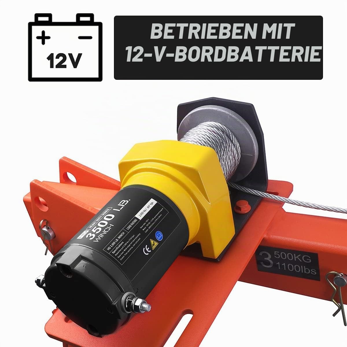 Pismire 499 kg Kran & 1587,6 kg 12 V Seilwinde Combo – zusammenklappbares LKW-montiertes Design, 360° drehbar, lackierter Stahlausleger für Pickup-Trucks, Orange