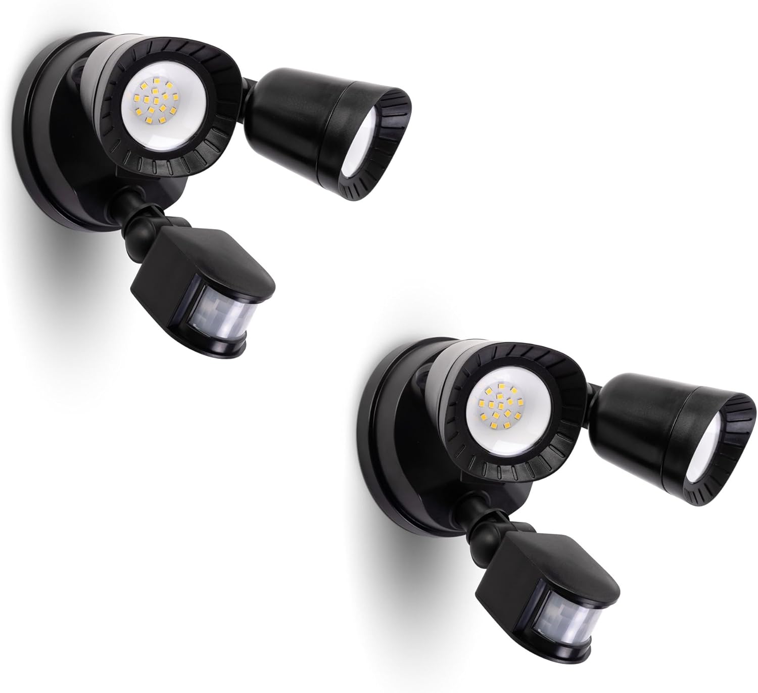 2 Pack LED Motion Sensor Outdoor Light, 16W 1900LM 5000K Daylight, IP65 Waterproof Flood Lights, 2 Head Dusk to Dawn Motion Detected Security Light for Patio, Garage, Yard (Black-2P)