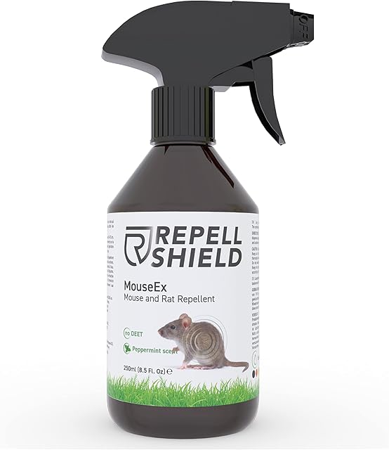 RepellShield Wegański spray do odstraszania myszy  spray z olejkiem miętowym do nieagresywnego odstraszania myszy, naturalny spray przeciw szczurom, do ogrodu, pojemność 250 ml