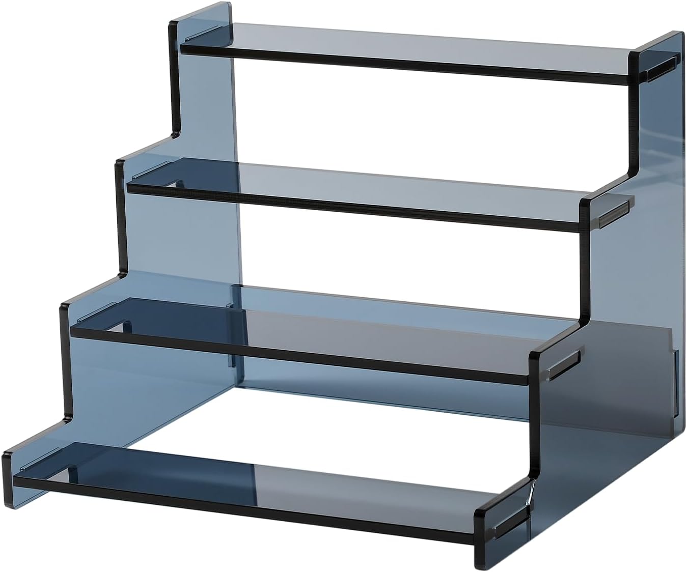 4-Tier Acrylic Display Riser Stand – 22.8x20x18.2cm Grey Perfume Stand for Display on Vanity, Countertops, & Retail Use – Tiered Acrylic Shelf for Figures, Cupcakes, Bottles, & Desserts