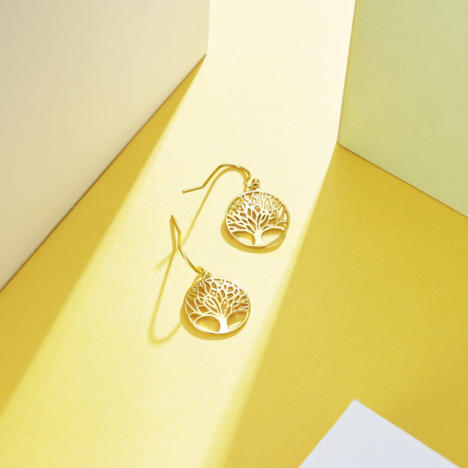 Baum des Lebens Ohrringe für Damen Mädchen Kinder Hänged Ohrhänger 925 Sterling Silber - Durchmesser: 15 mm