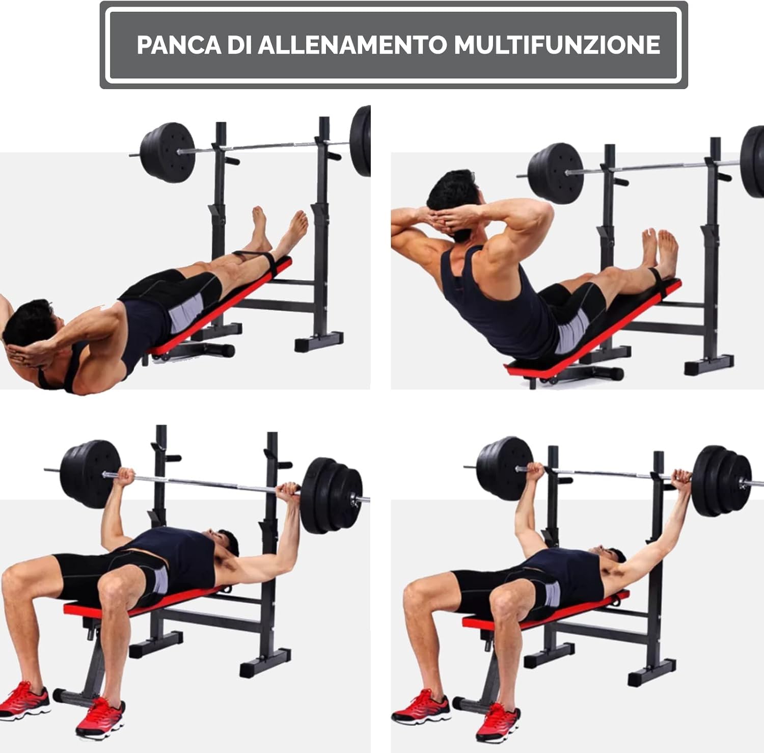 PANCA PESI PIEGHEVOLE REGOLABILE: PANCA PIANA PER PALESTRA CON SUPPORTO BILANCIERE E RACK MULTIFUNZIONALE PER SOLLEVAMENTO PESI
