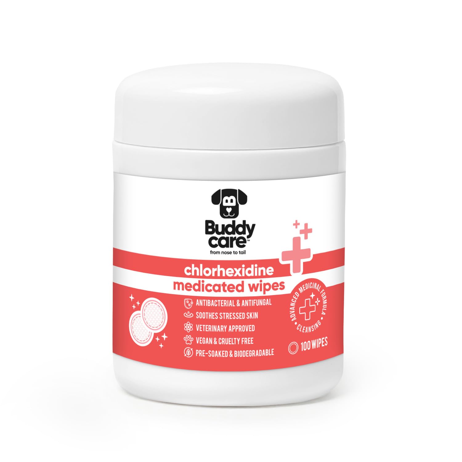 Buddycare Chlorhexidine Medicated Pet Wipes for Dogs & Cats – Antibacterial & Antifungal Cleansing Wipes for Stressed & Irritated Skin – Biodegradable, Vet Approved, Vegan