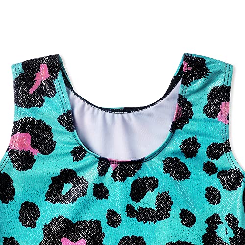 Image of EQSJIU Gymnastics Leotards for Girls Kids Rainbow Mosaic Mermaid Butterfly Stars Leopard Galaxy Tie Dye Cosmos Leopard