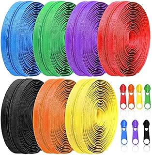 35 Yards/7 Pieces Assorted Colors #5 Nylon Coil Zippers, Mixed Sewing Zippers with 70 Pieces Zipper Sliders Zipper Heads for DIY Sewing Tailor Craft Supplies ()
