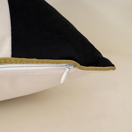 Miniatura 6 de Alerfa Funda de cojín rectangular de 12 x 20 pulgadas, color beige, blanco, negro, dorado, de terciopelo, jacquard, funda de cojín lumbar moderna de